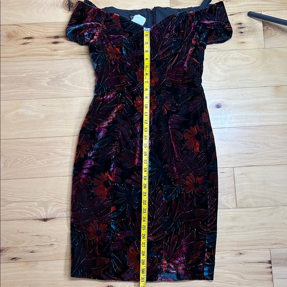 TC Petites Vintage Floral Velvet Off-Shoulder Dress | Size 6 - Picture 5 of 11
